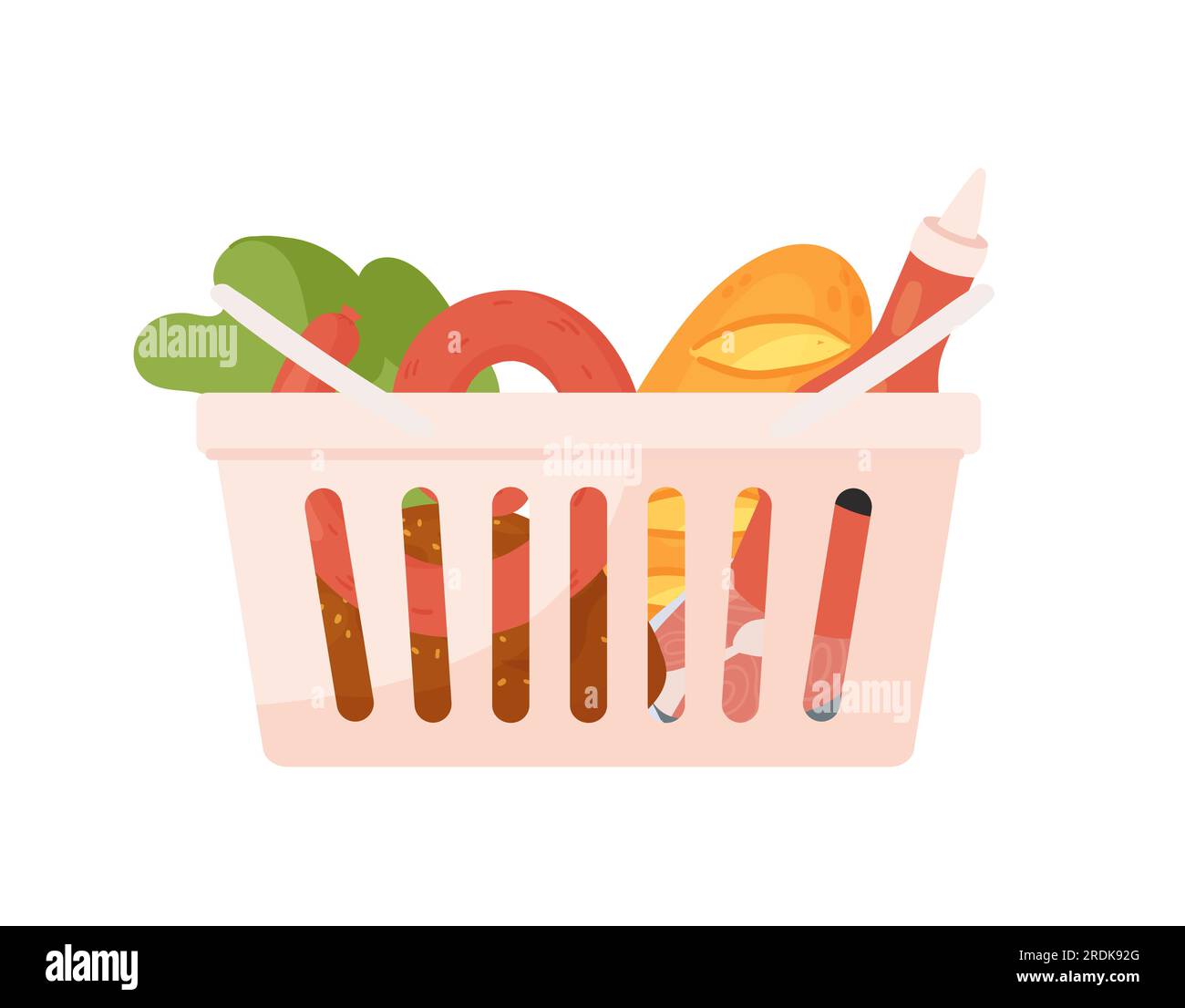 Market basket filled with food. Grocery shopping cart, food supplies