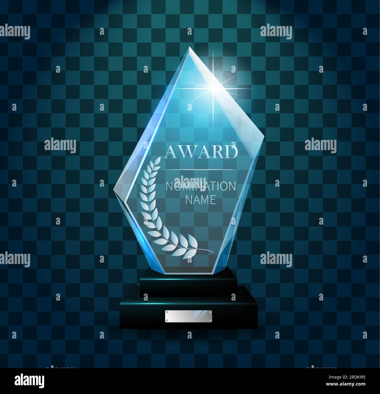 Glass award. Realistic transparent winner trophy. First place award