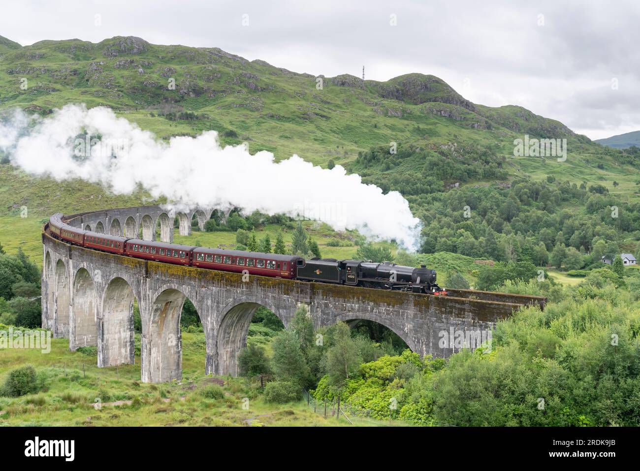 45212, 2Y68 Fort William to Mallaig 'The Jacobite'. Glenfinnan, Fort William, Highlands, Scotland, UK. 14 July 2023. Photograph by Richard Holmes. Stock Photo
