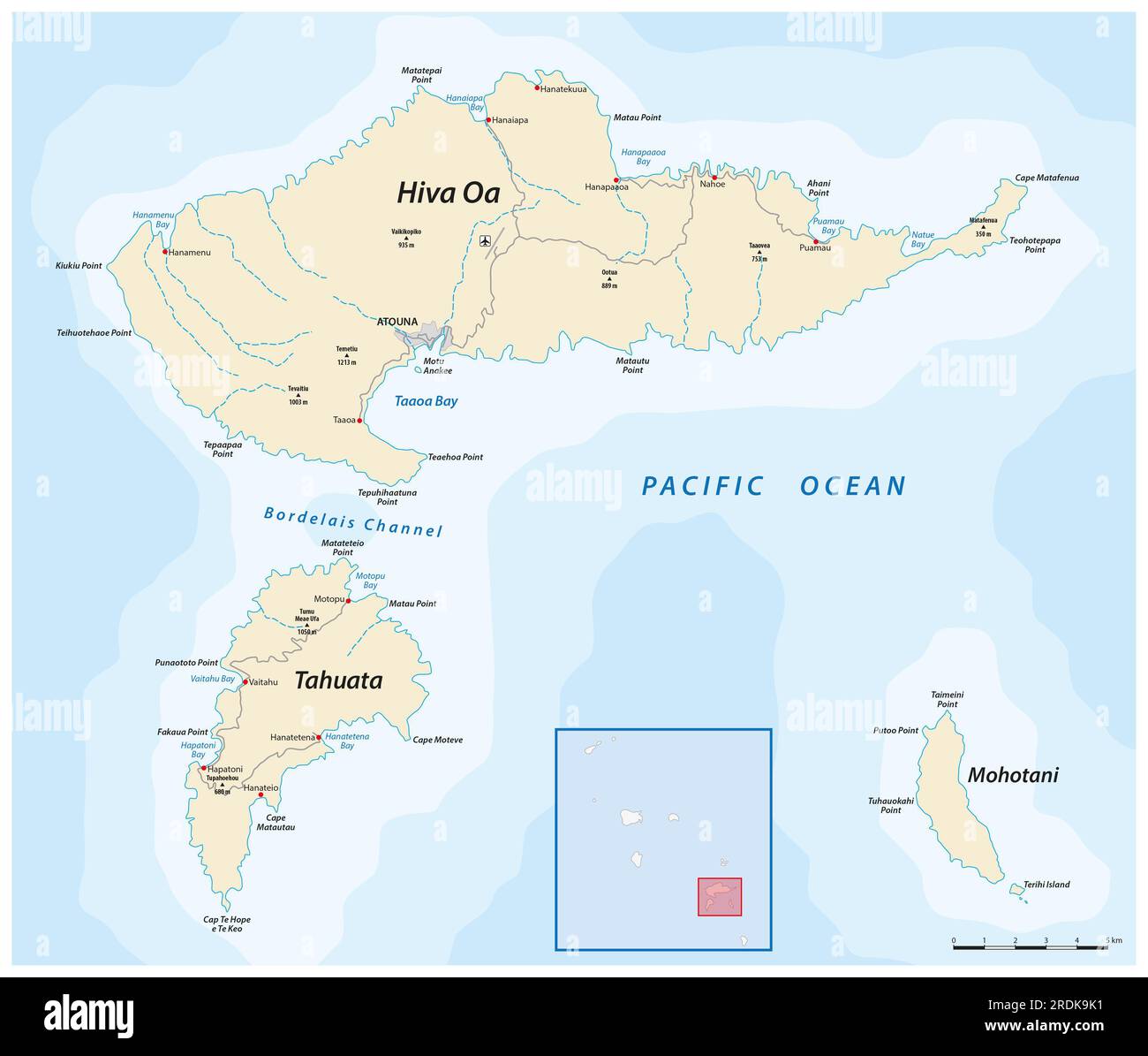 Map Of Marquesas Islands Cut Out Stock Images Pictures Alamy Map Of The Islands Of Hiva Oa Tahuata And Mohotani Marquesas Islands In French Polynesia 2RDK9K1 