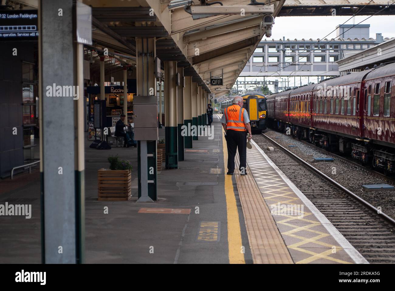 Slough, UK. 22nd July, 2023. Although some GWR trains were running today, Slough Railway Station in Berkshire was quiet this morning due to GWR Industrial Action. RMT Strikes are taking place across parts of the rail network in England today in an ongoing dispute about pay and the closure of railyway station ticket offices. The Rail Industry Body, The Rail Delivery Group have announced that plans to close the majority of all railway station ticket offices in England have been confirmed.  This is a huge blow to rail workers, many of whom, fear they will lose their jobs. It is also being critici Stock Photo