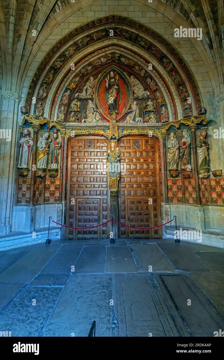 Portal depict Christ Pantocrator. Santa María de Regla de León Cathedral is undoubtedly the city’s famous landmark. The history starts in the 10th cen Stock Photo