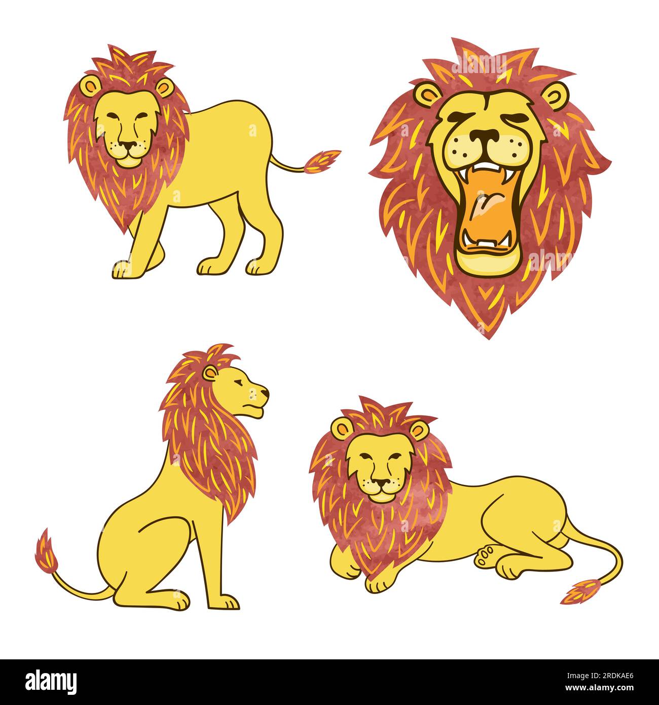 Cartoon lion set. Vector hand drawn illustration. Stock Vector