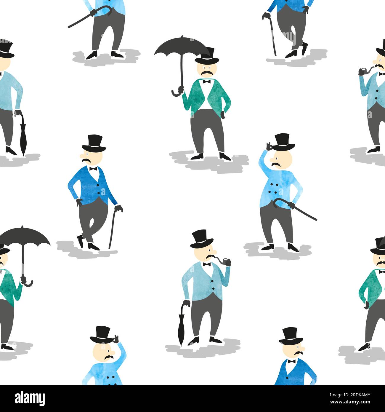 Seamless vector pattern with funny victorian gentlemen. Stock Vector