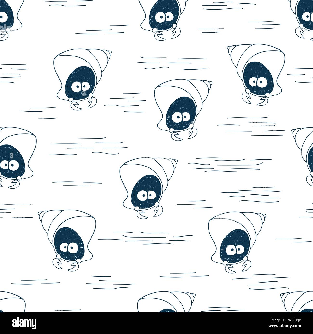 Seamless sea pattern with cute crab. Vector background. Stock Vector