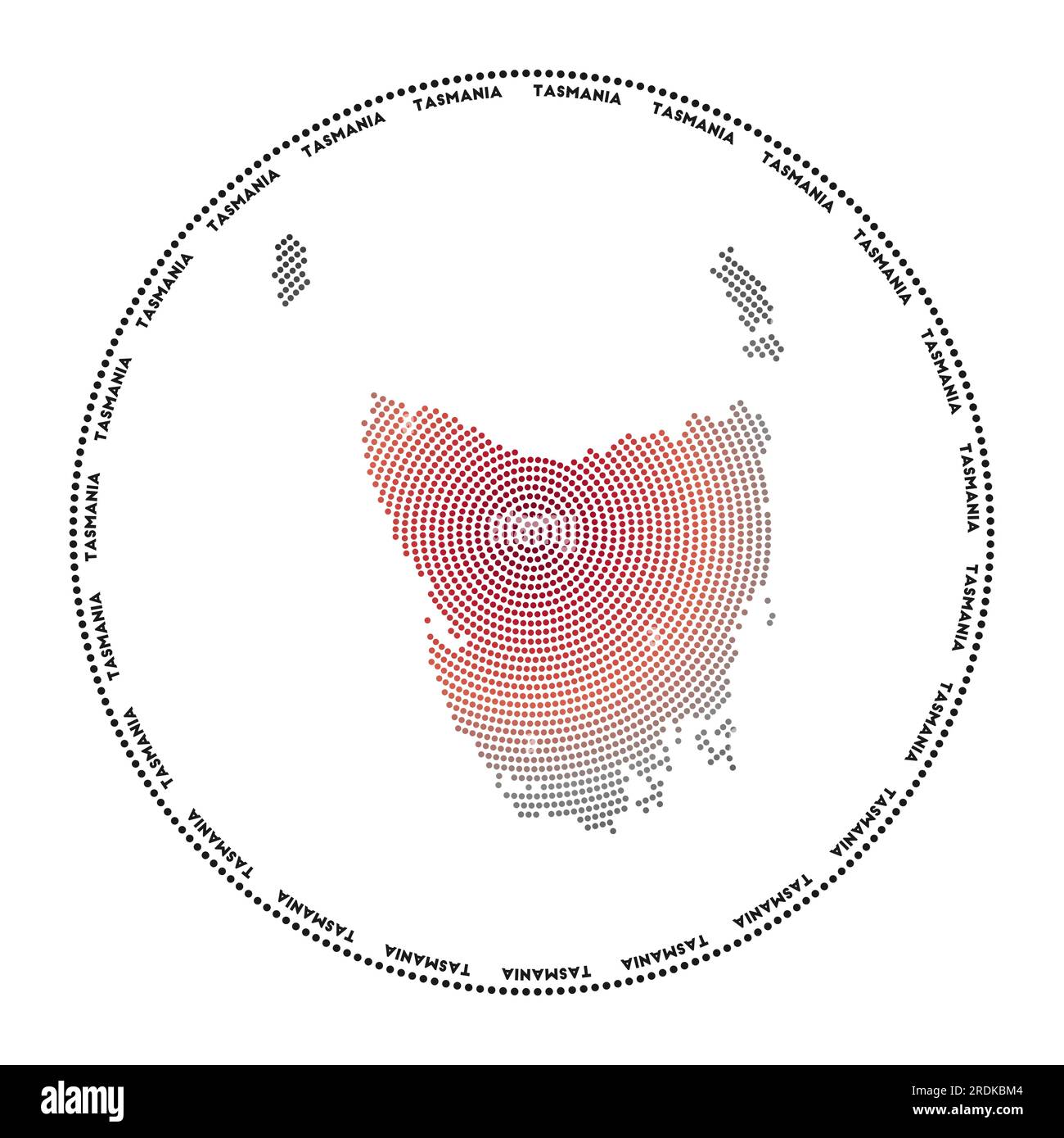 Tasmania round logo. Digital style shape of Tasmania in dotted circle ...