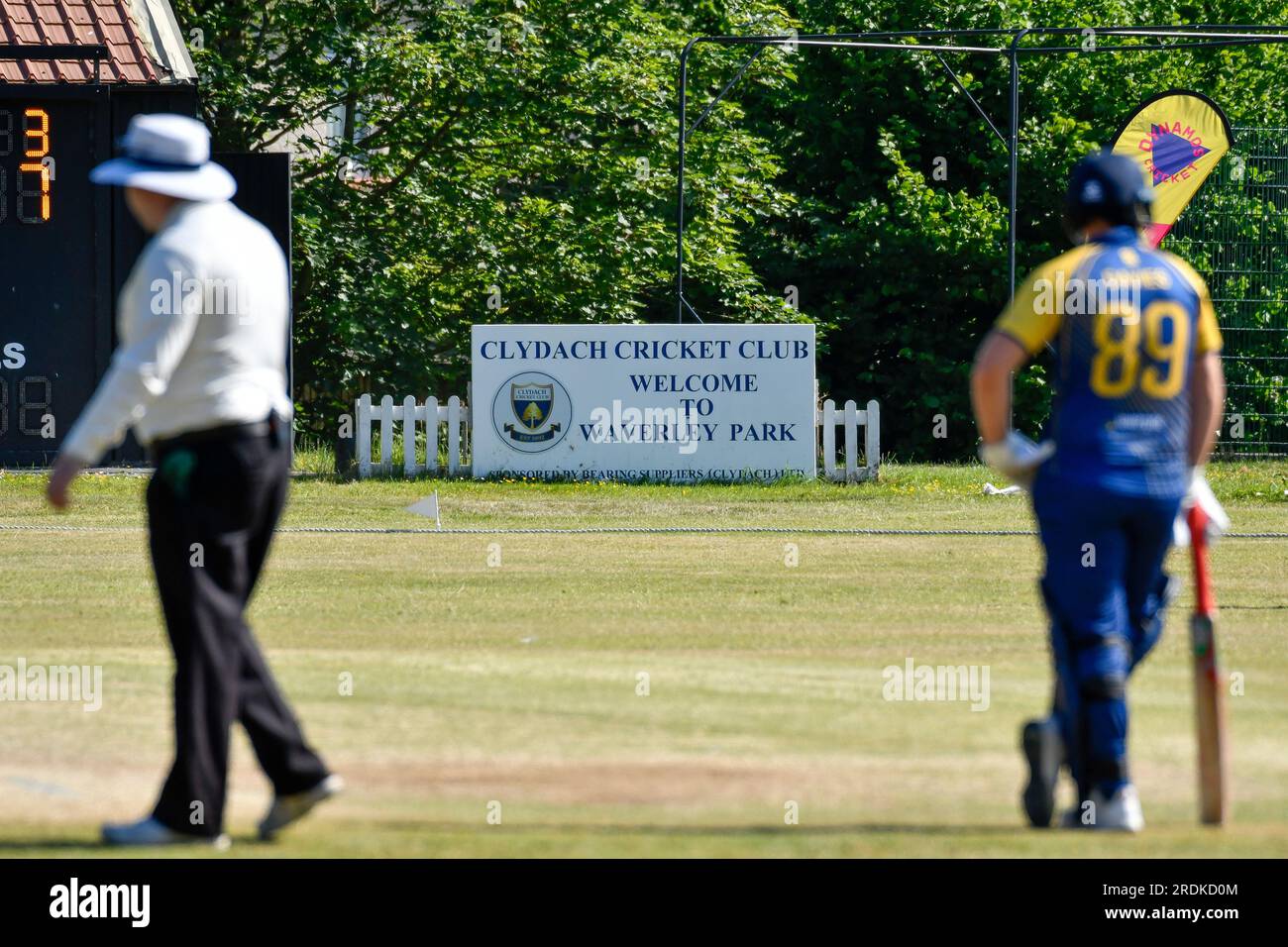 Clydach, Wales. 3 June 2023. The welcome sign near the boundary during the South Wales Premier Cricket League Division Two match between Clydach and Chepstow at Waverley Park in Clydach, Wales, UK on 3 June 2023. Credit: Duncan Thomas/Majestic Media. Stock Photo