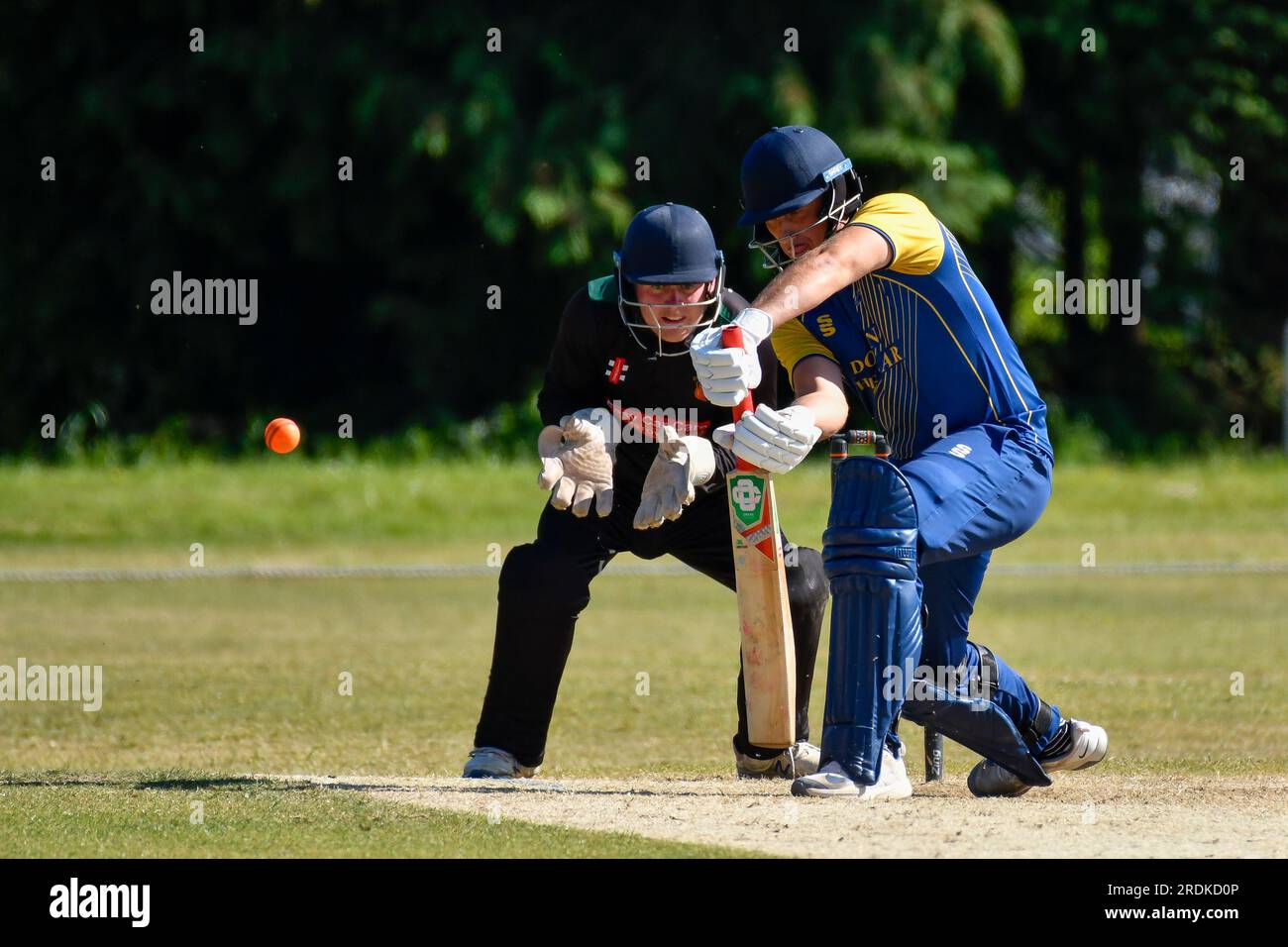 Clydach, Wales. 3 June 2023. Rhodri Davies of Clydach batting during the South Wales Premier Cricket League Division Two match between Clydach and Chepstow at Waverley Park in Clydach, Wales, UK on 3 June 2023. Credit: Duncan Thomas/Majestic Media. Stock Photo