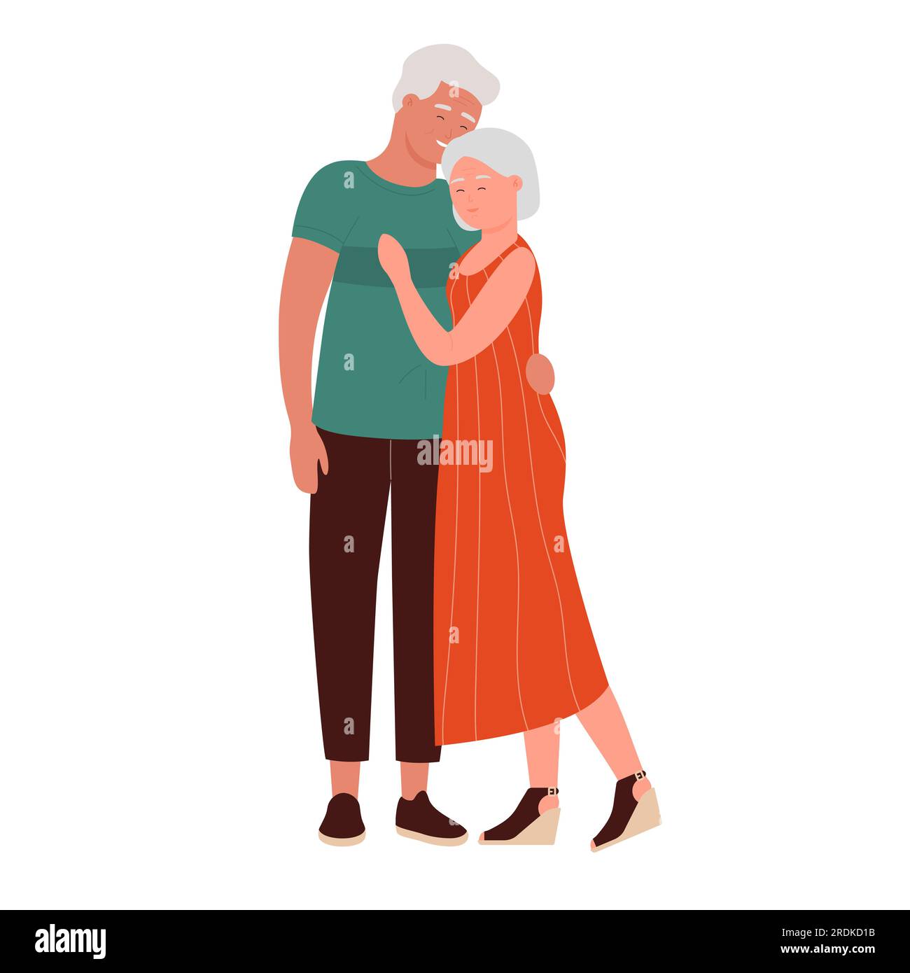 Old couple hugging moment. Senior people cuddling, love people vector illustration Stock Vector