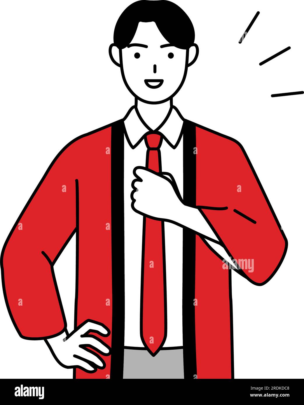 Man wearing a red happi coat tapping his chest, Vector Illustration Stock Vector