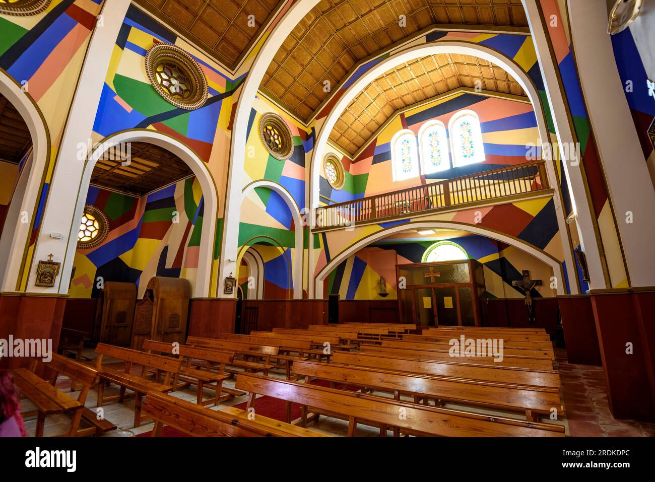 Interior of the church of Penelles painted in a contemporary style (La Noguera, Lleida, Catalonia, Spain) ESP: Interior de la iglesia de Penelles Stock Photo