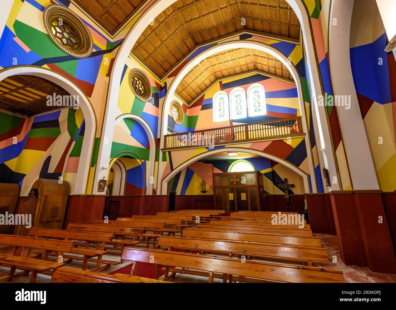 Interior of the church of Penelles painted in a contemporary style (La Noguera, Lleida, Catalonia, Spain) ESP: Interior de la iglesia de Penelles Stock Photo