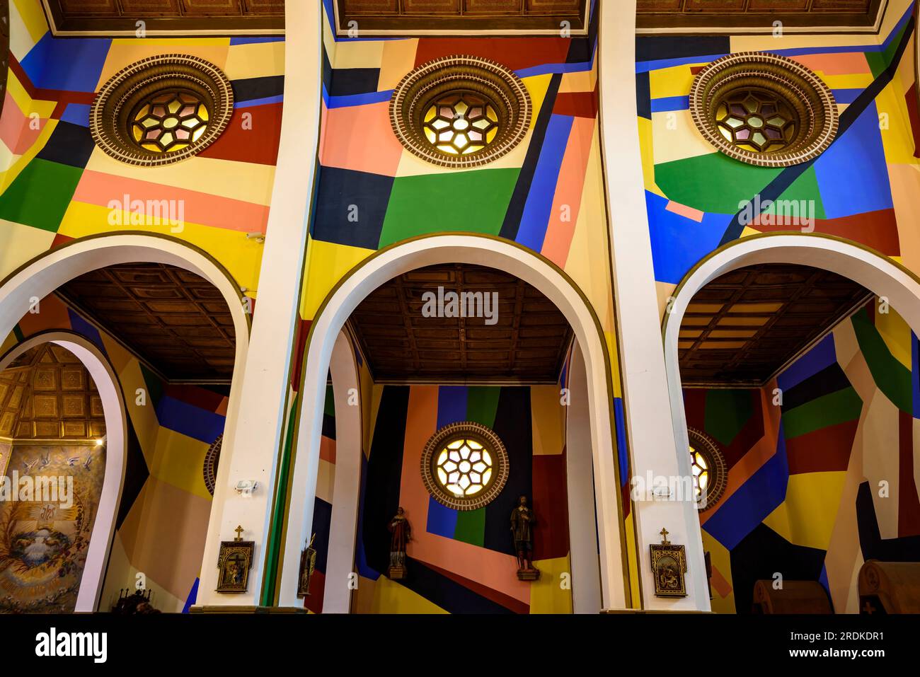 Interior of the church of Penelles painted in a contemporary style (La Noguera, Lleida, Catalonia, Spain) ESP: Interior de la iglesia de Penelles Stock Photo