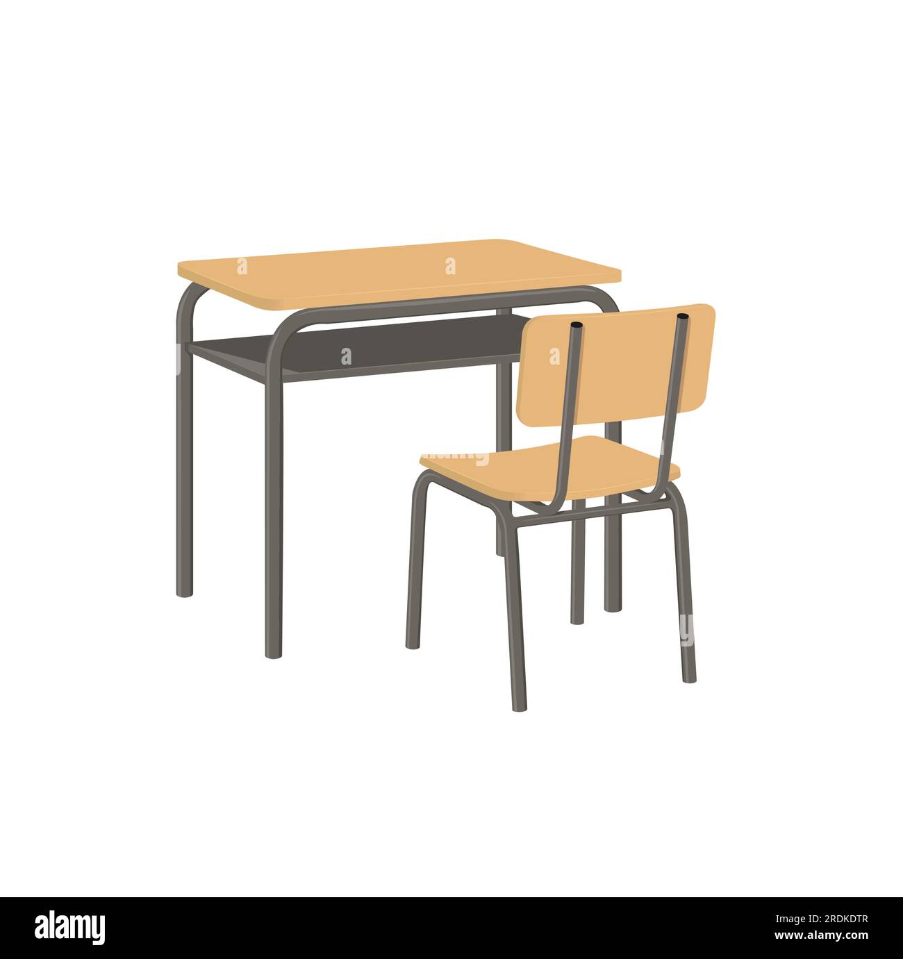 School desk and chair flat vector isolated on white background. School