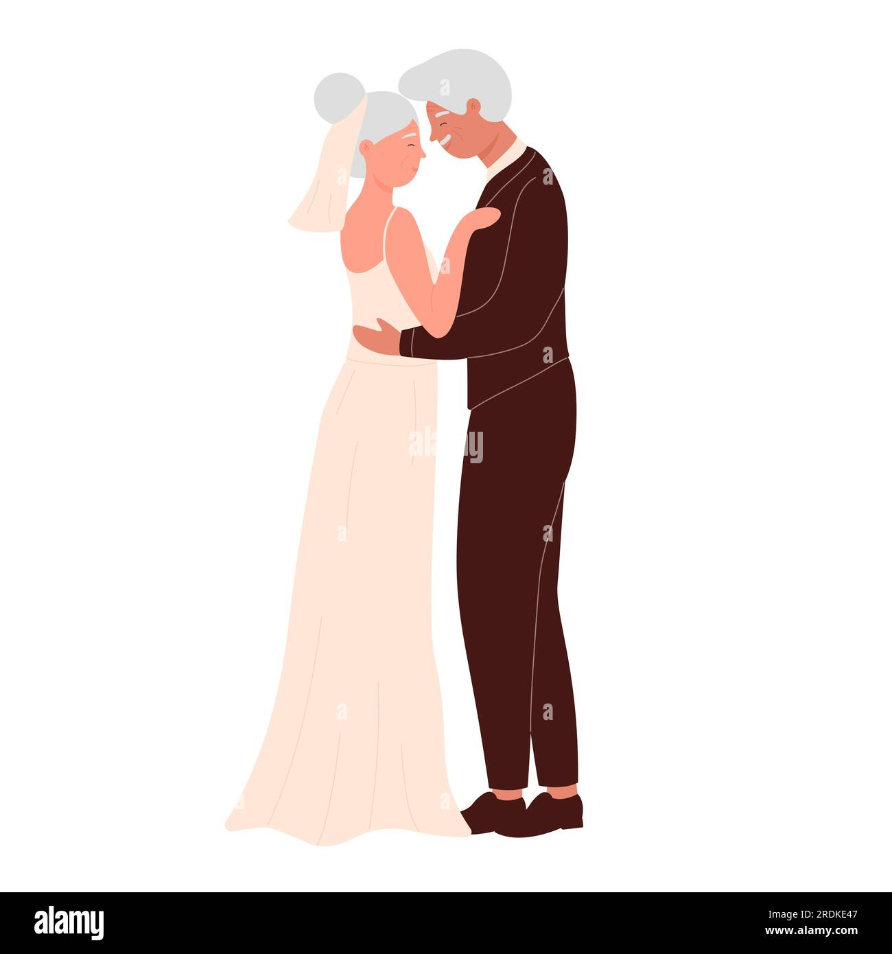 Old couple wedding. Wedding partners dancing, love celebration vector illustration Stock Vector