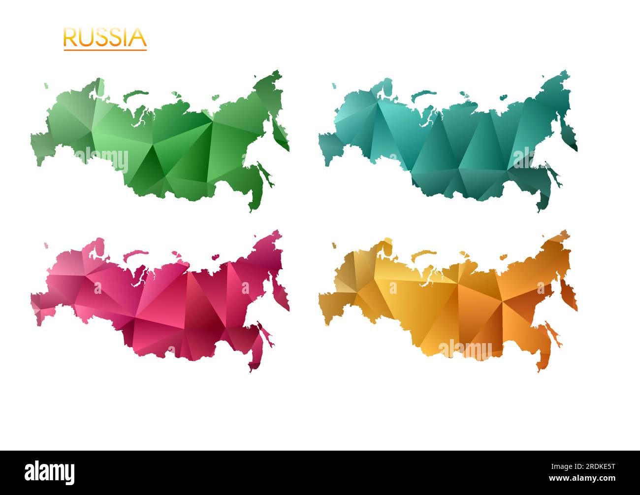 Set of vector polygonal maps of Russia. Bright gradient map of country in low poly style. Stock Vector