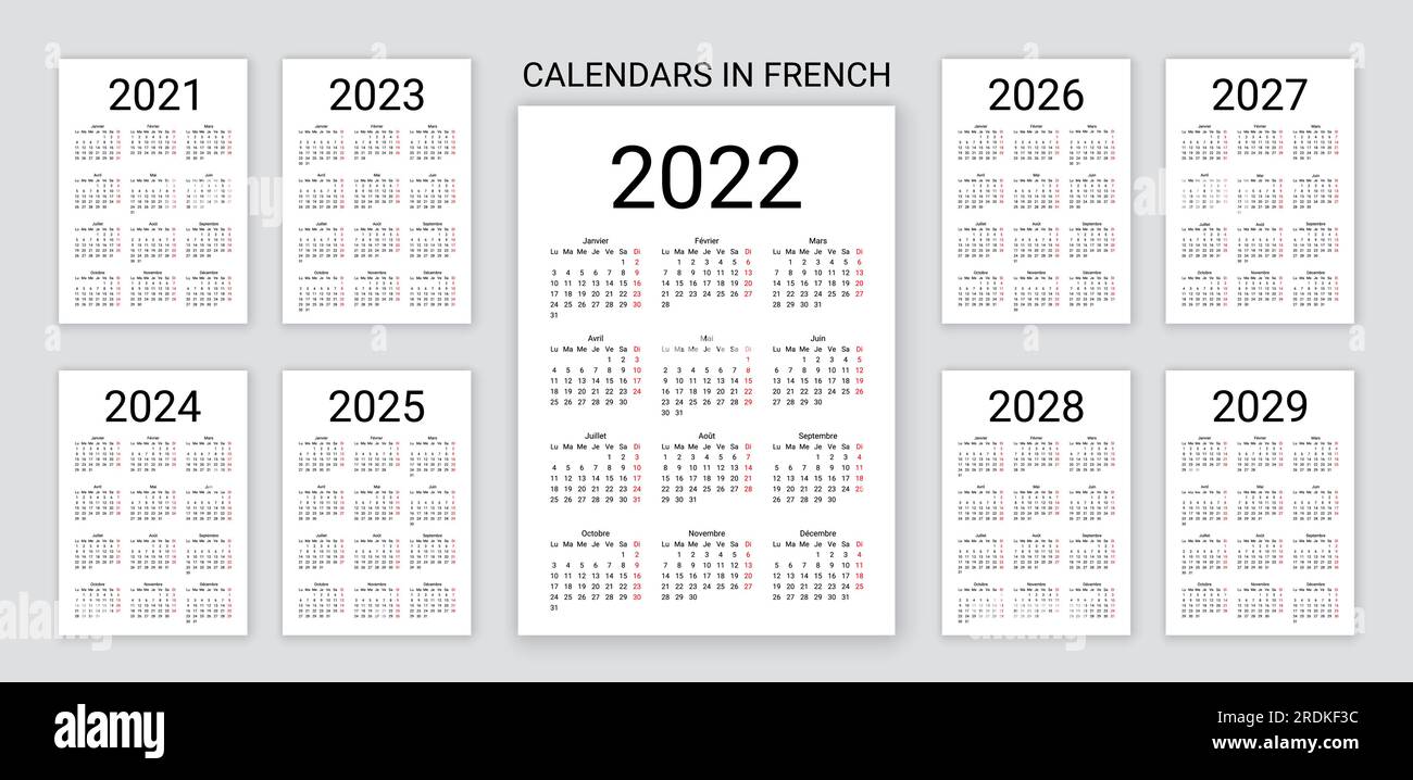 French Calendar 2022, 2023, 2024, 2025, 2026, 2027, 2028, 2029, 2021