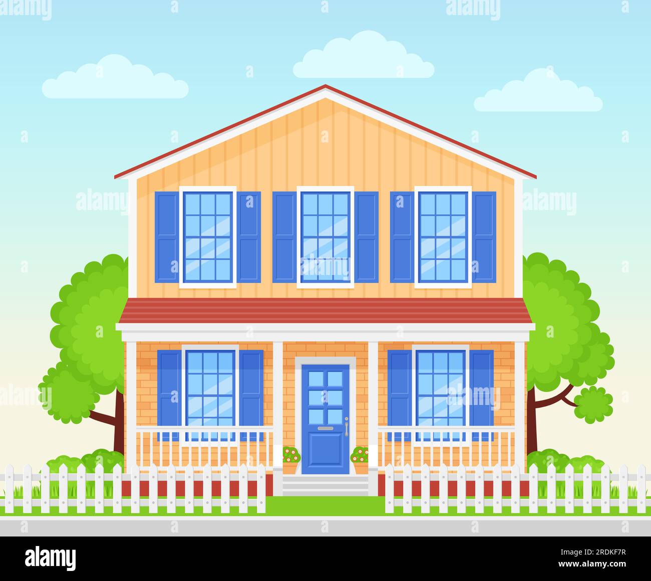 House exterior. Vector. Home facade porch. Front view townhouse