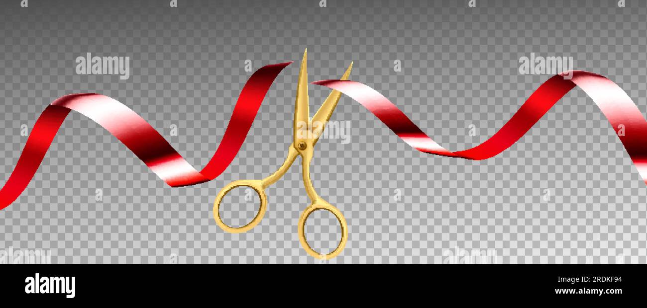 Scissors Cutting Ribbon Shop Grand Opening Vector. Ceremonial Metal