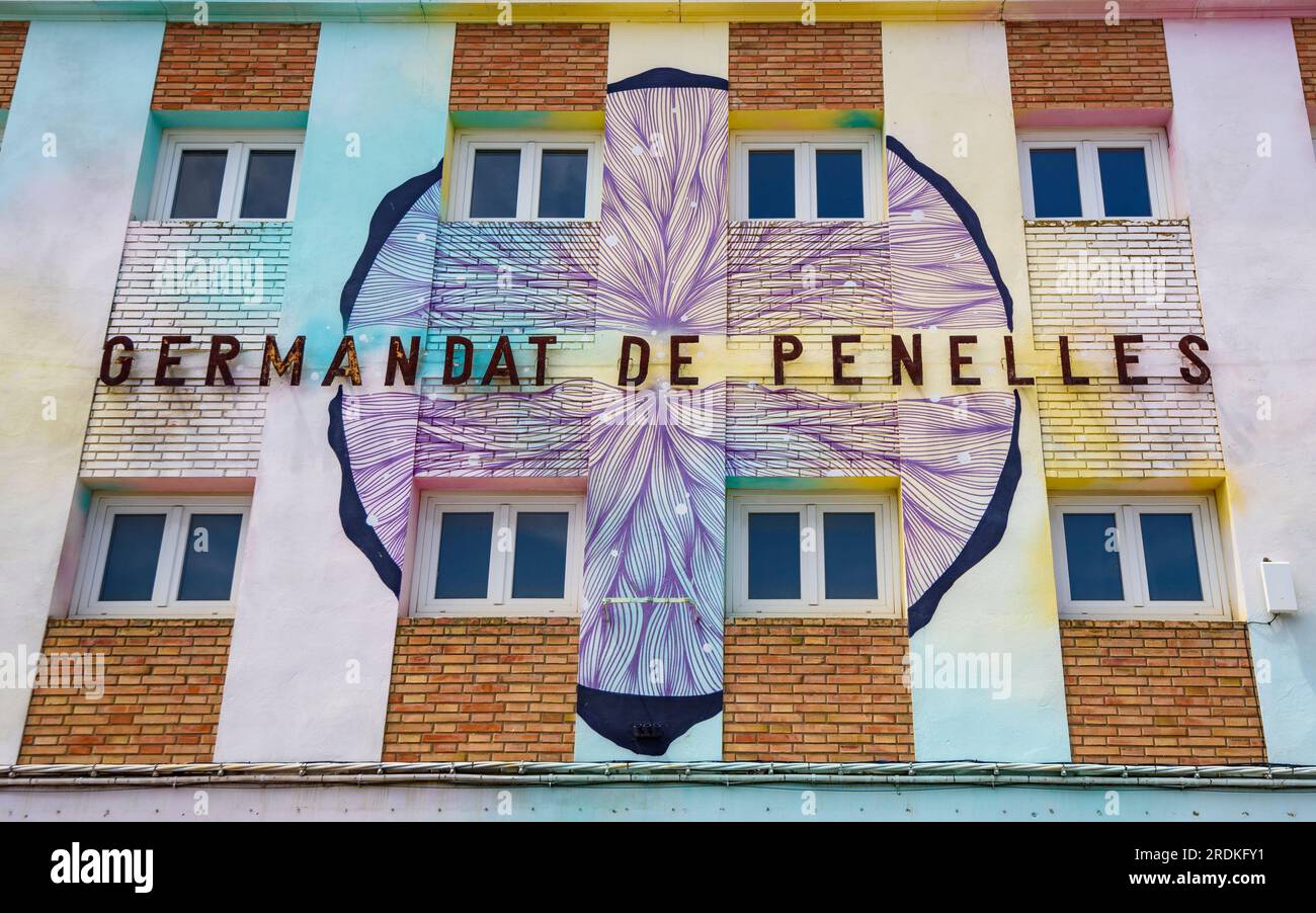 Murals painted on houses in the town of Penelles after the Gar-Gar festival (La Noguera, Lleida, Catalonia, Spain) ESP: Murales pintados en Penelles Stock Photo