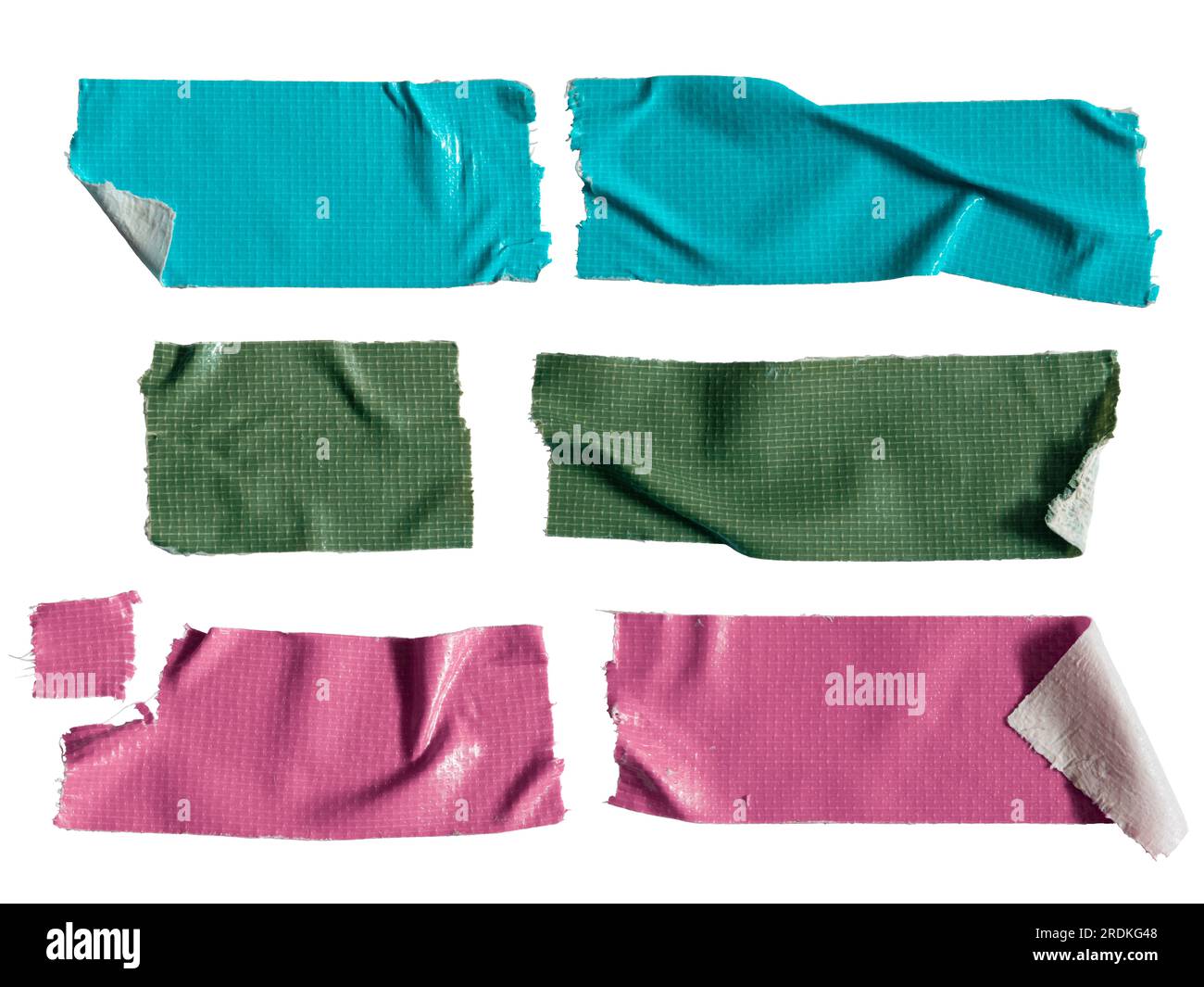 Blue, green and pink cloth tape on isolated white background with clipping path Stock Photo