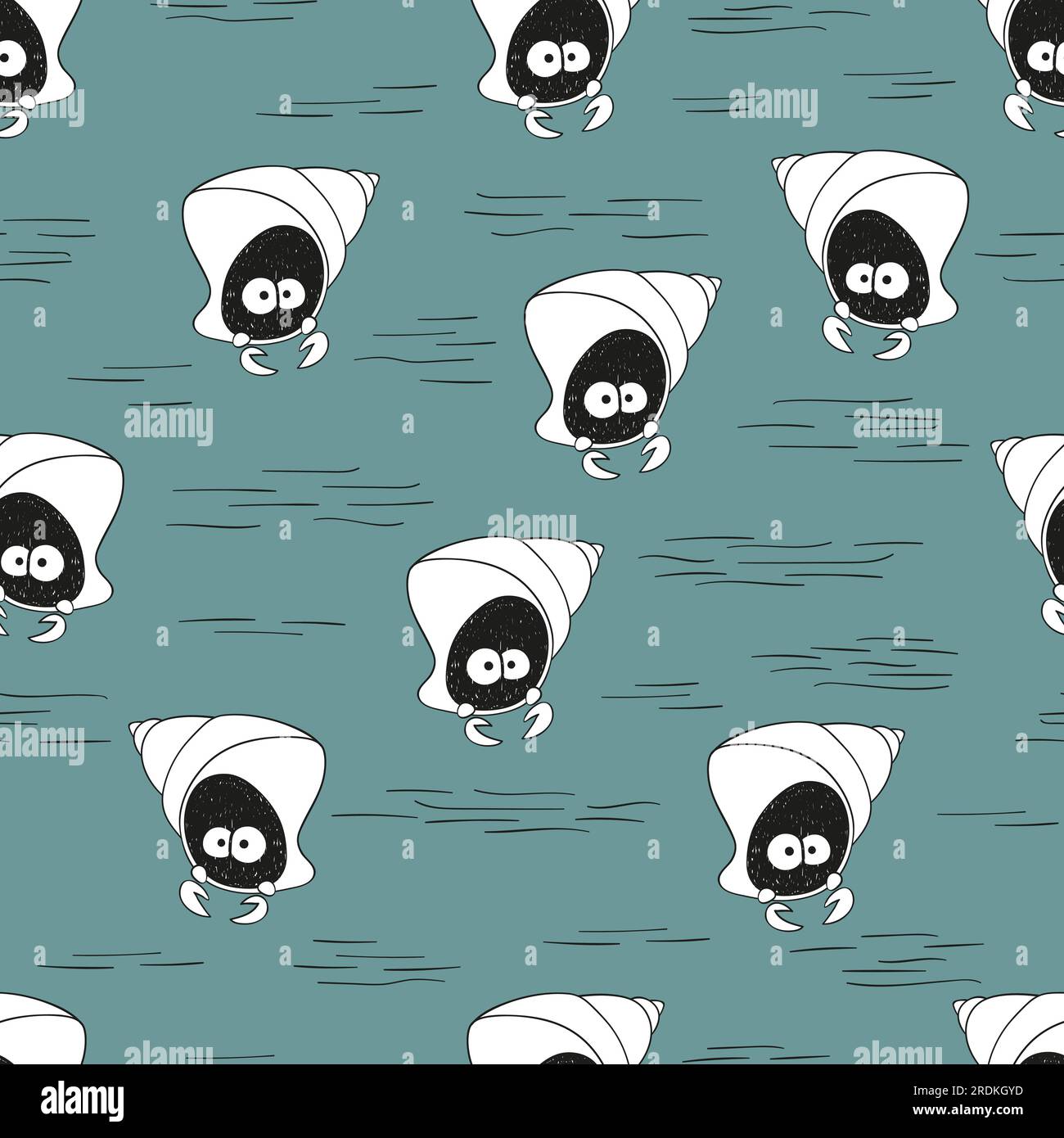 Seamless sea pattern with cute crab. Stock Vector