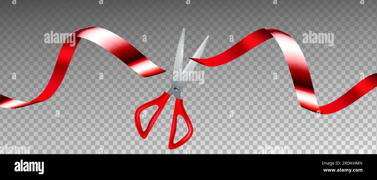 Scissors Cut Ribbon Business Grand Opening Vector. Ceremonial Metallic