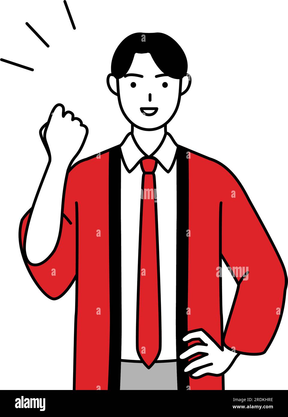 Man wearing a red happi coat posing with guts, Vector Illustration ...