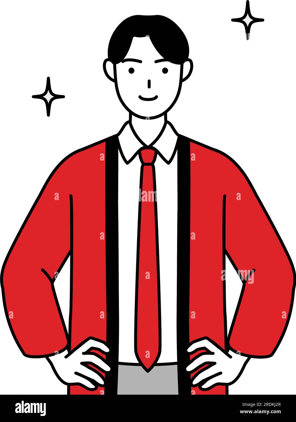 Man wearing a red happi coat with his hands on his hips, Vector ...