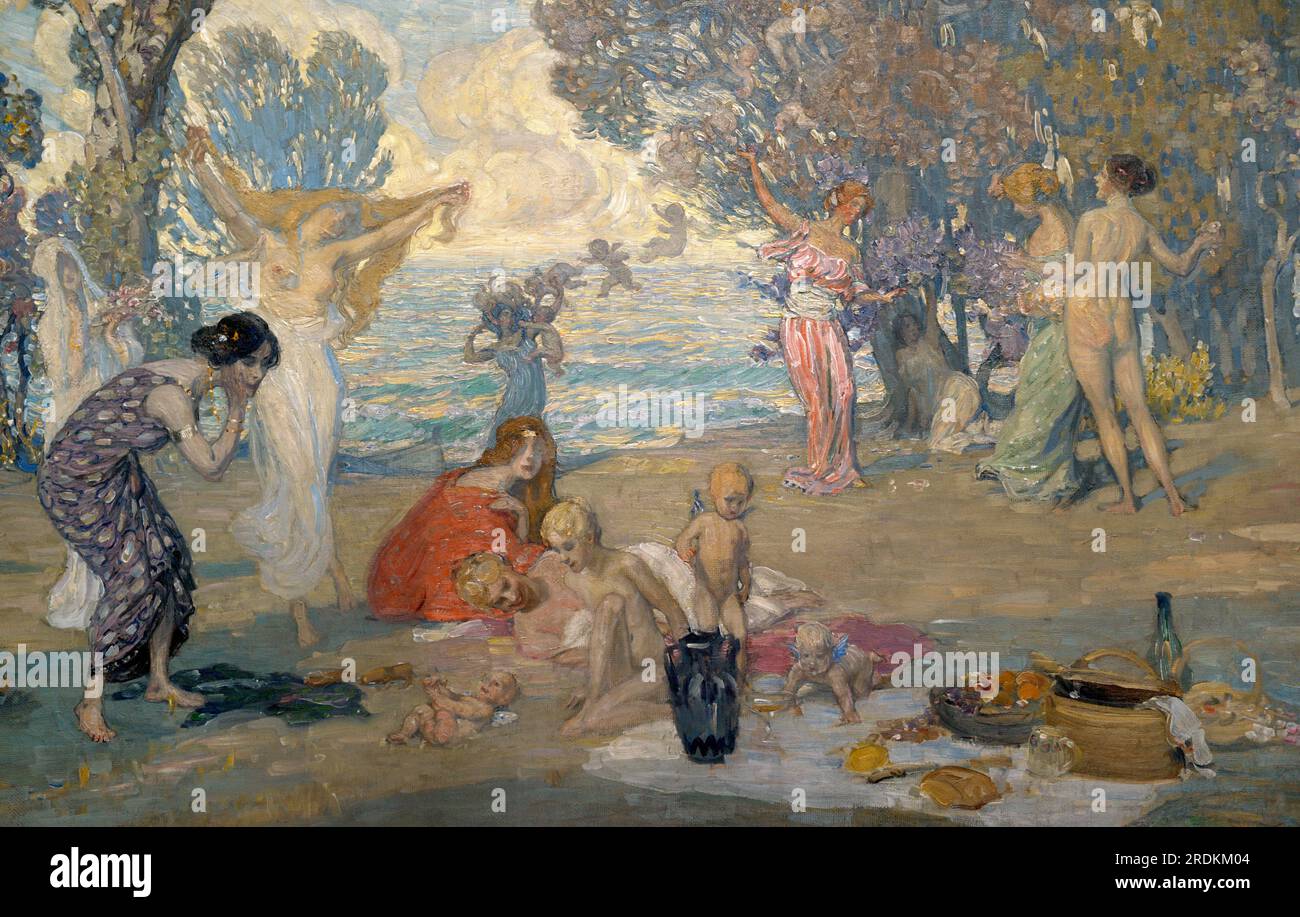 Janis Rozentals (1866-1916). Latvian painter. Arcadia I, 1904-1908. Oil on canvas and cardboard,  28,6 x 23,5 cm. Detail. Latvian National Museum of Art. Riga. Latvia. Stock Photo