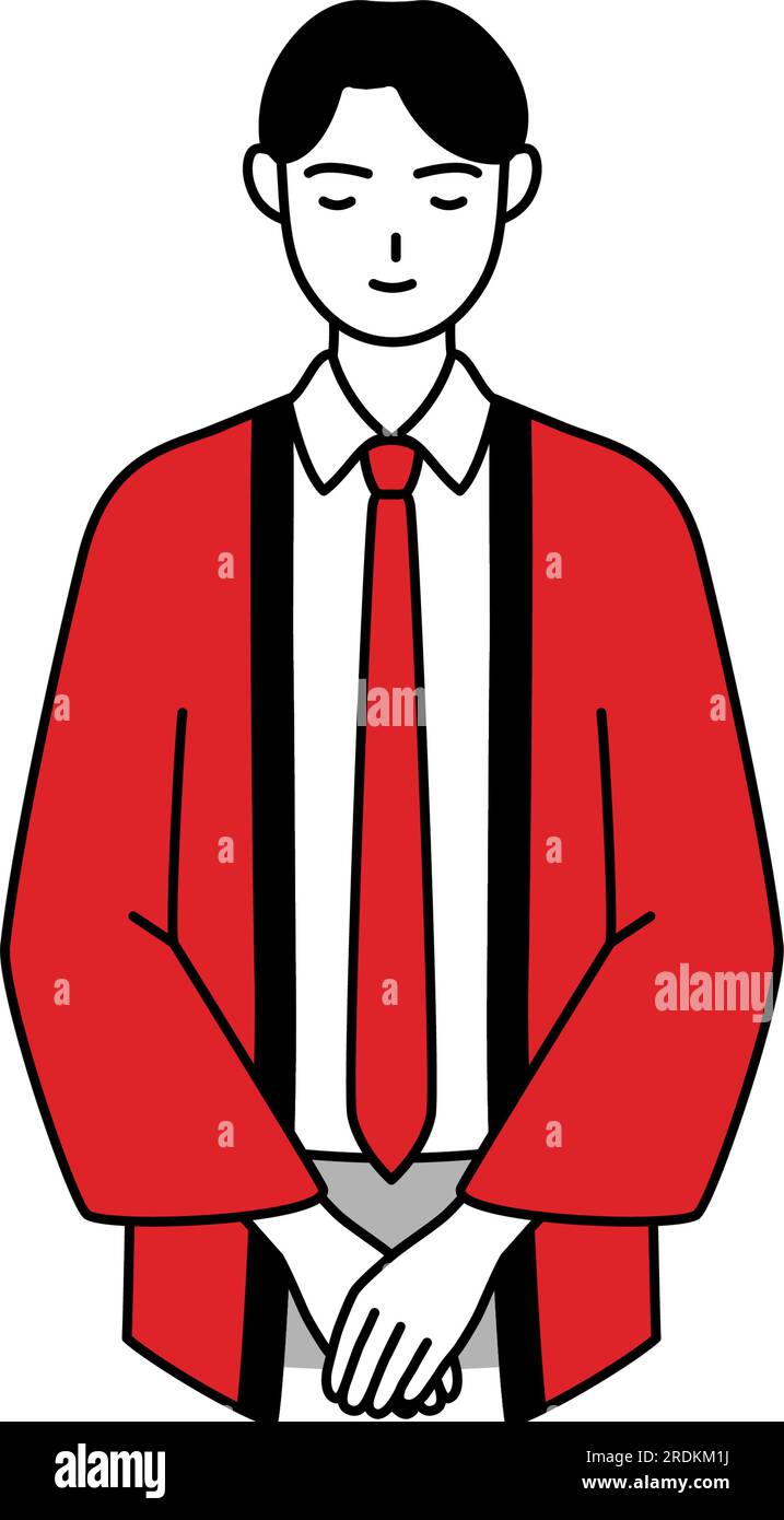Man wearing a red happi coat bowing with folded hands, Vector ...