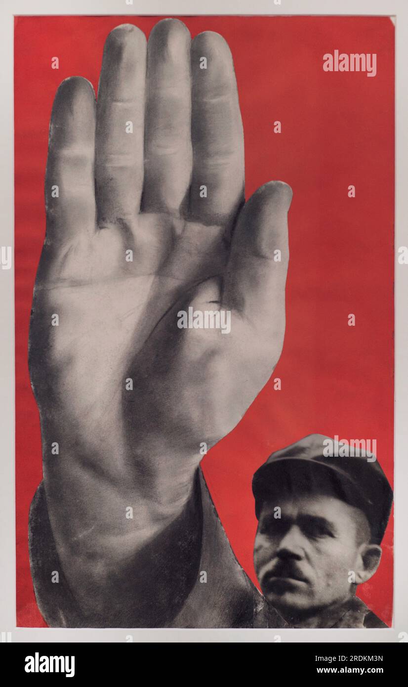 Gustav Klutsis (1895-1938). Russian-Latvian artist. Design for the posters 'Male and female workers: All to the re-election of the soviets! and 'Let's fulfil plan of great projects!', 1930. Photomontage, gouache, pencil and charcoal on paper, 56,8 x 36 cm. Stock Photo