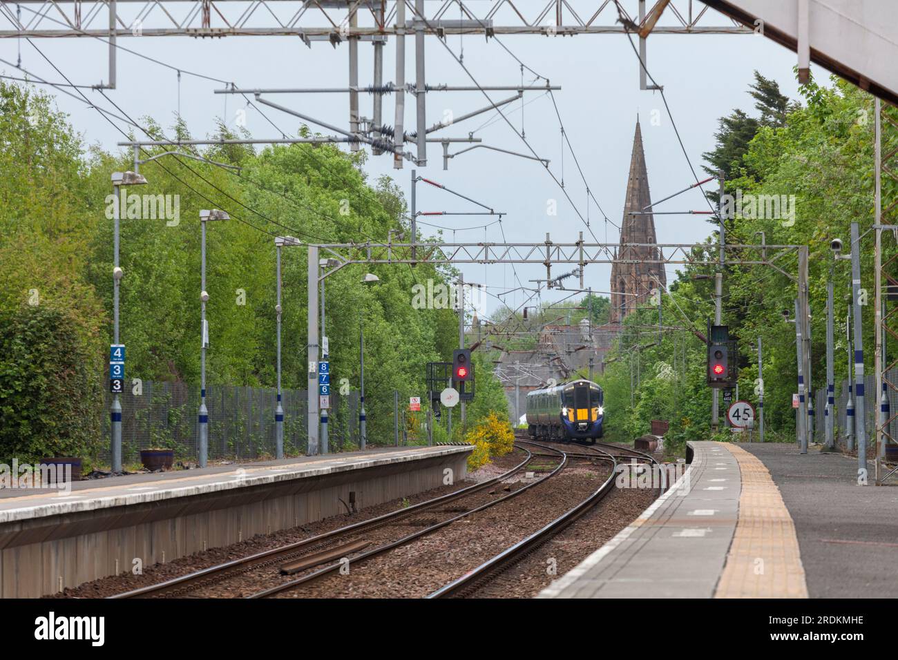 Scotrail Siemens class 385 electric multiple unit train arriving at