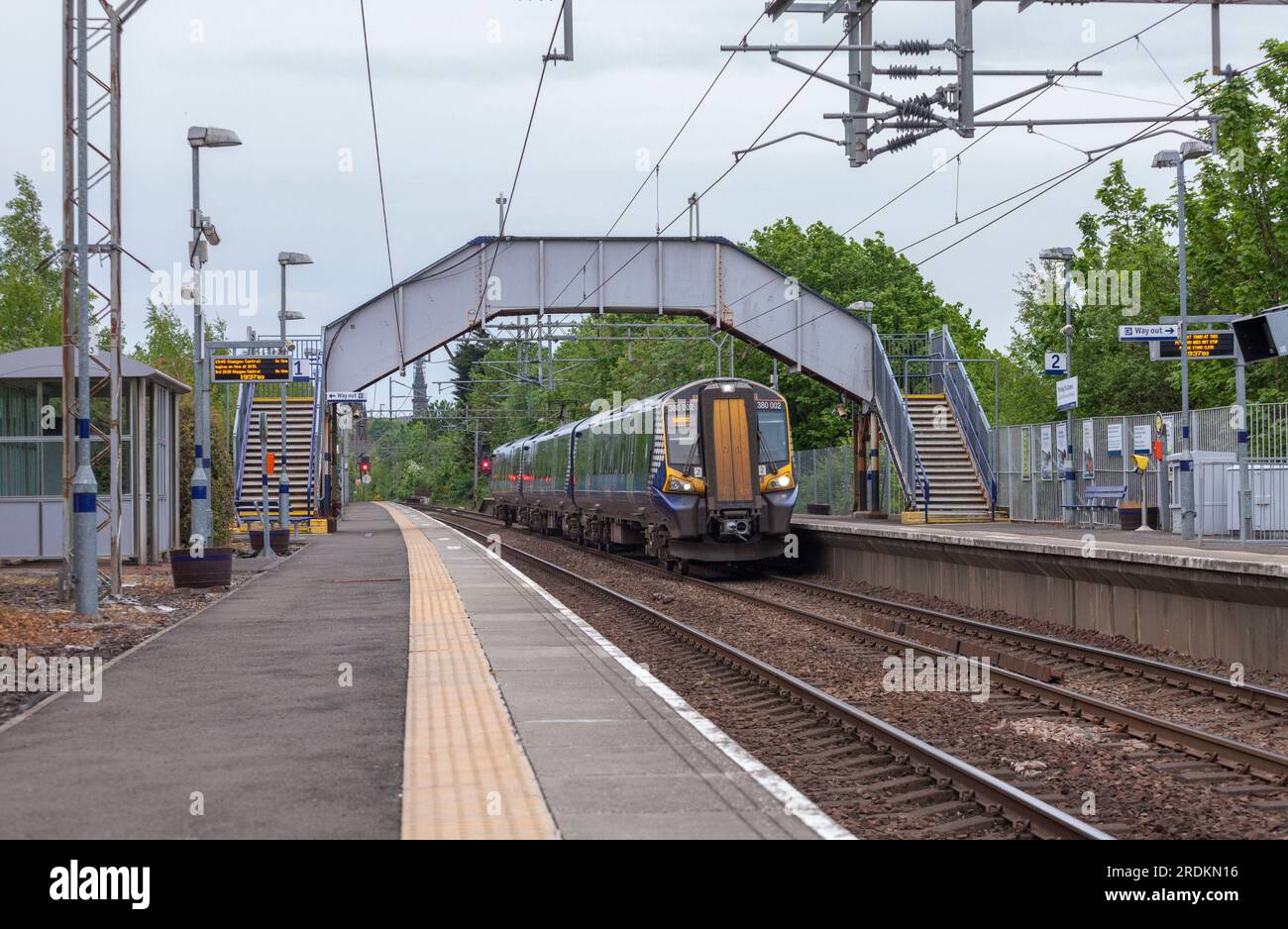 Scotrail Siemens class 380 electric multiple unit train arriving at