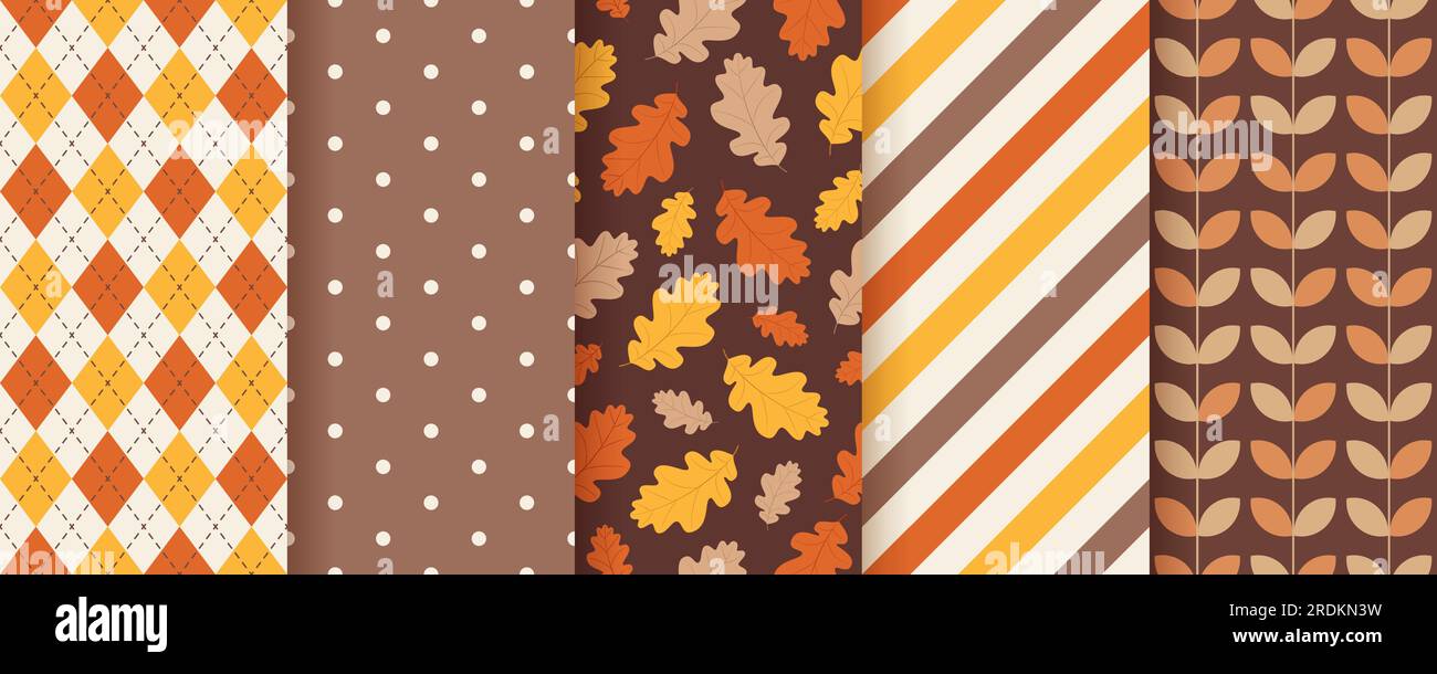 Autumn pattern. Vector. Seamless background with fall oak leaves. Set ...