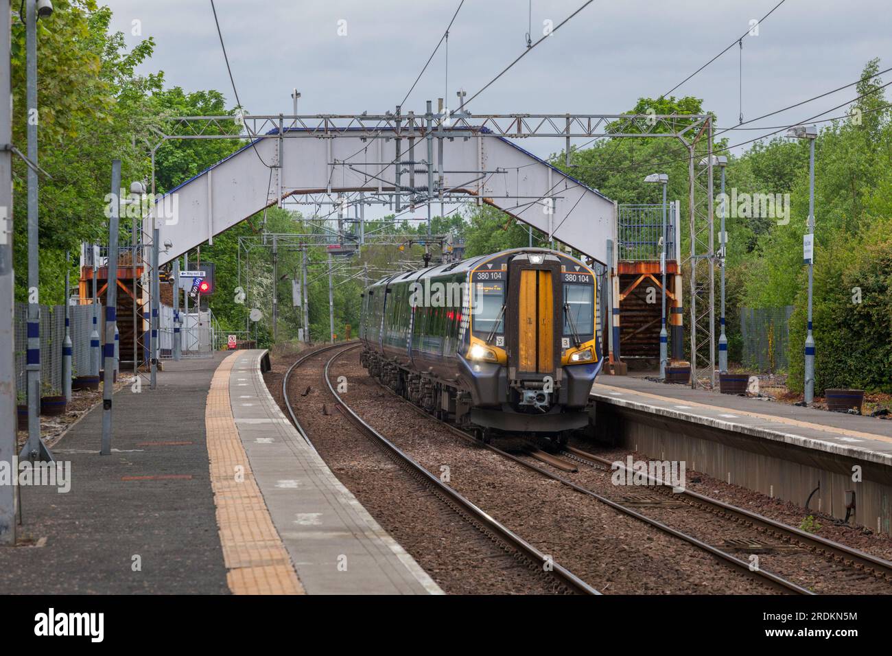 Scotrail Siemens class 380 electric multiple unit train arriving at