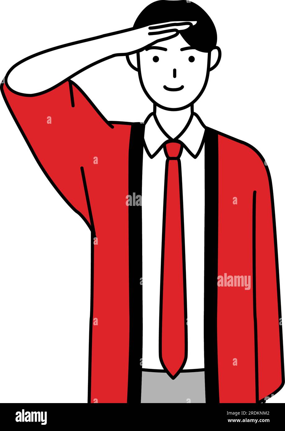 Man wearing a red happi coat making a salute, Vector Illustration Stock