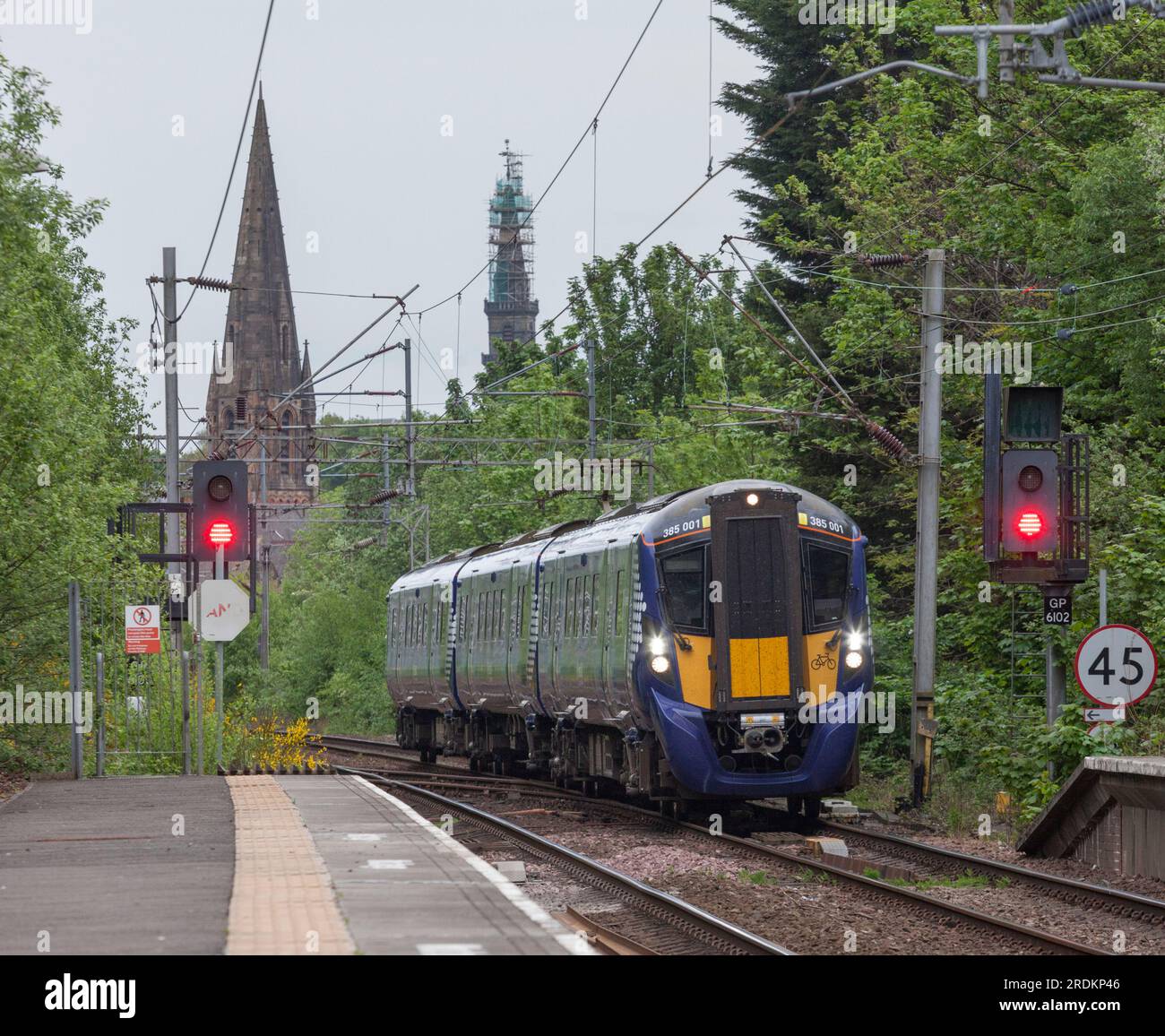 Scotrail Siemens class 385 electric multiple unit train arriving at