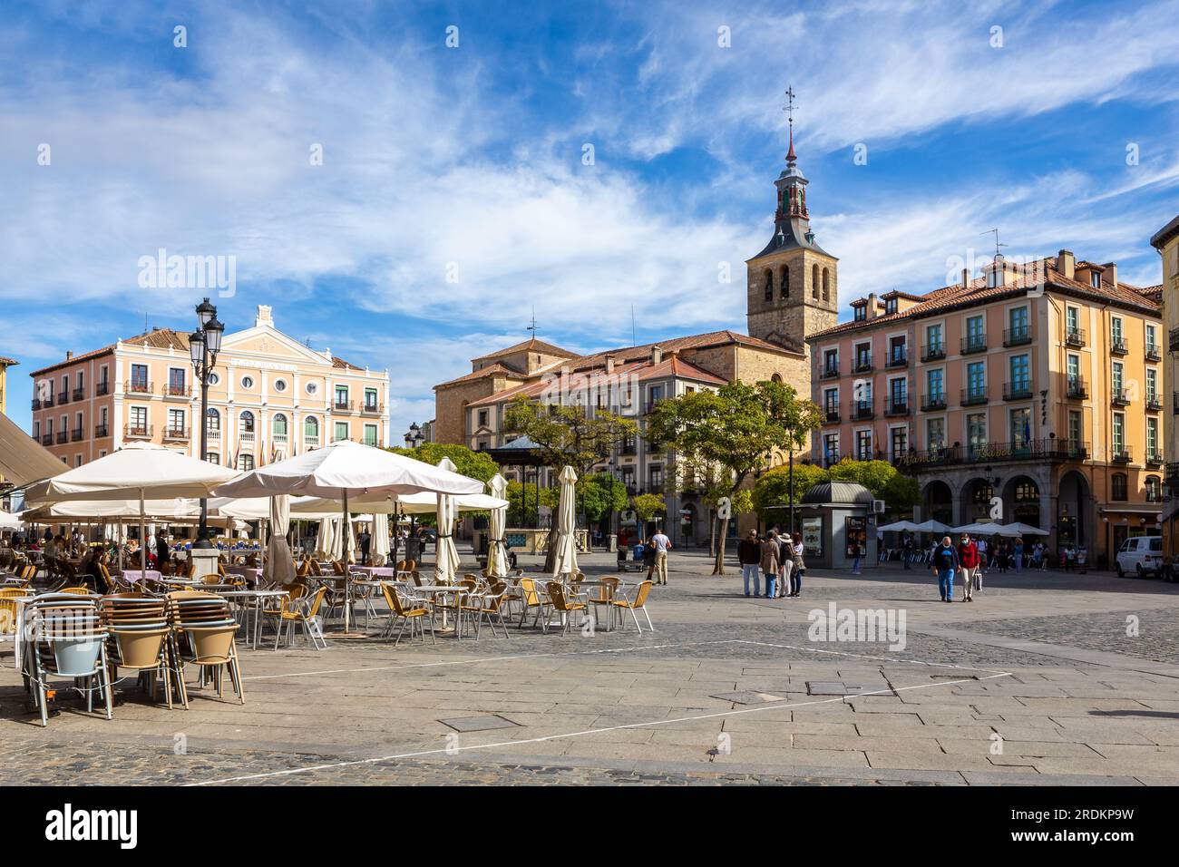 Segovia, Spain, 03.10.21. Plaza Mayor cityscape, town square in Segovia