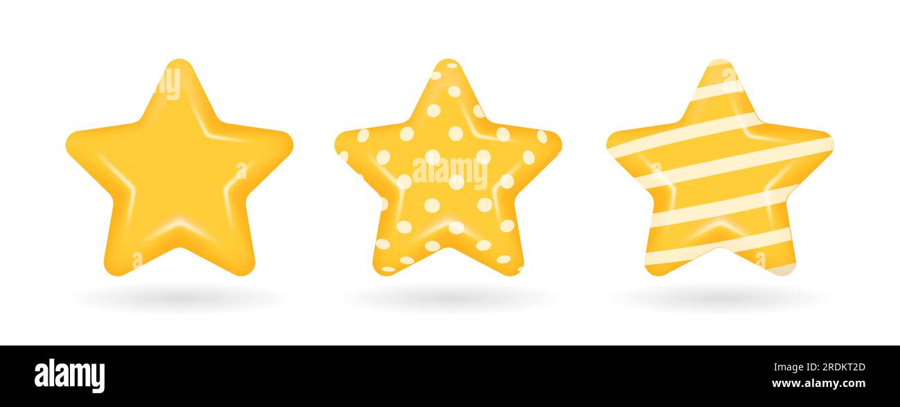 set of three yellow 3d stars.3d stars decoration. Customer rating feedback concept. vector illustration Stock Vector