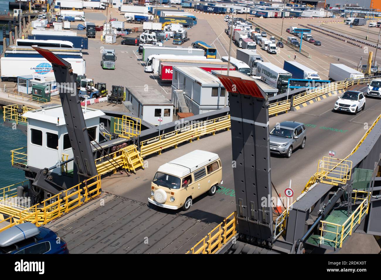 Cars boarding a cross channel ferry Stock Photo
