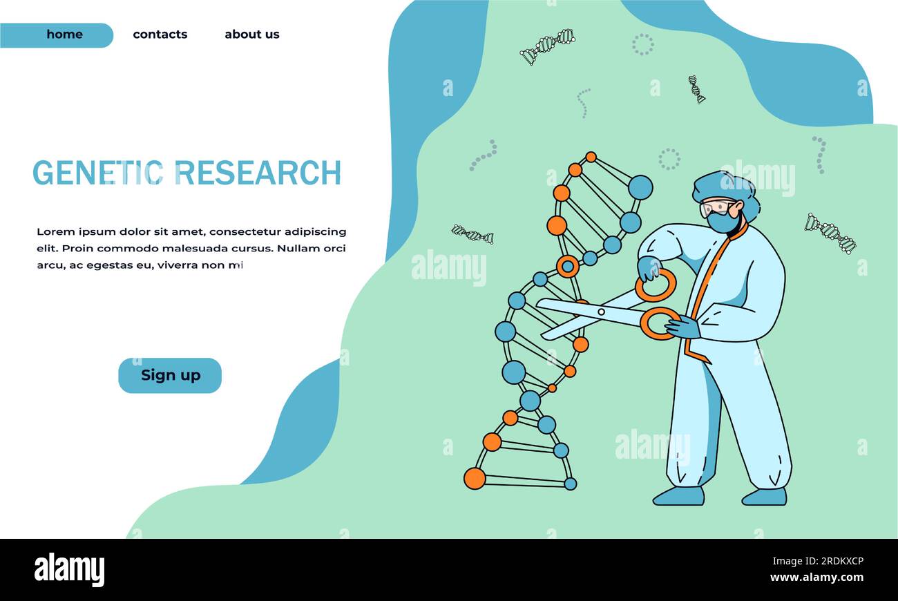 research landing page. Scientist cutting DNA helix with