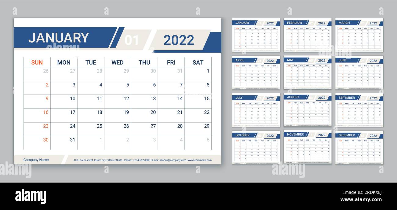 Planner, calendar 2022 year. Calender template. Week starts Sunday
