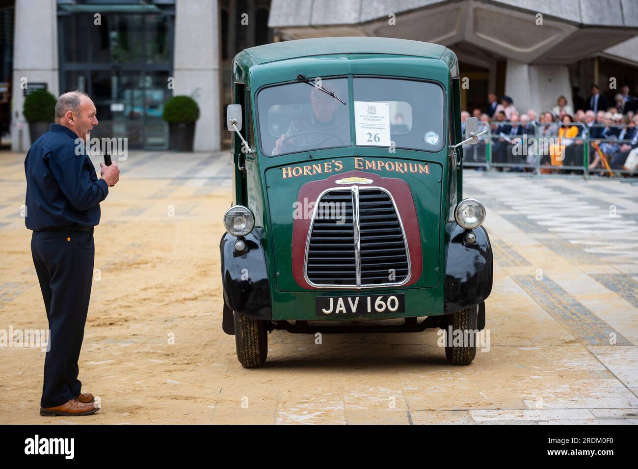 London, UK.  22 July 2023. One of many traditional to modern vehicles take part in the Cart Marking ceremony in Guildhall Yard.  The event dates back over 750 years to the early days of The City of London with the regulation of horse and carts.  Sheriffs, the Master Carman,  two Wardens and the Master Glover, dressed in traditional robes, brand each vehicle with a red-hot iron, a ritual known as Cart Marking. Credit: Stephen Chung / Alamy Live News Stock Photo