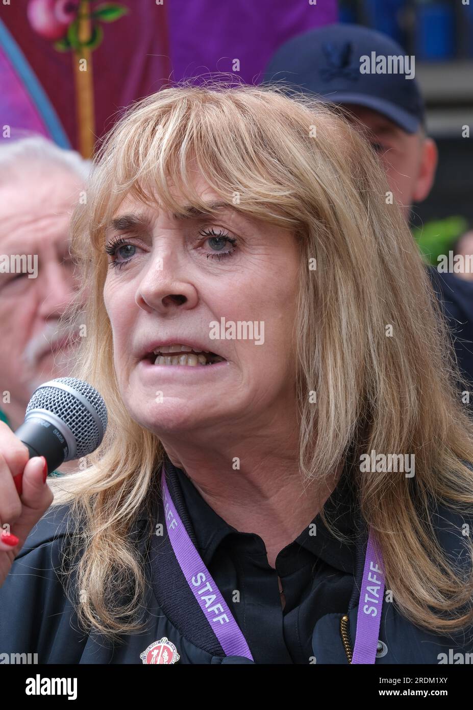 Lynda Rooke speaking at the Equity Union rally, London, standing in ...