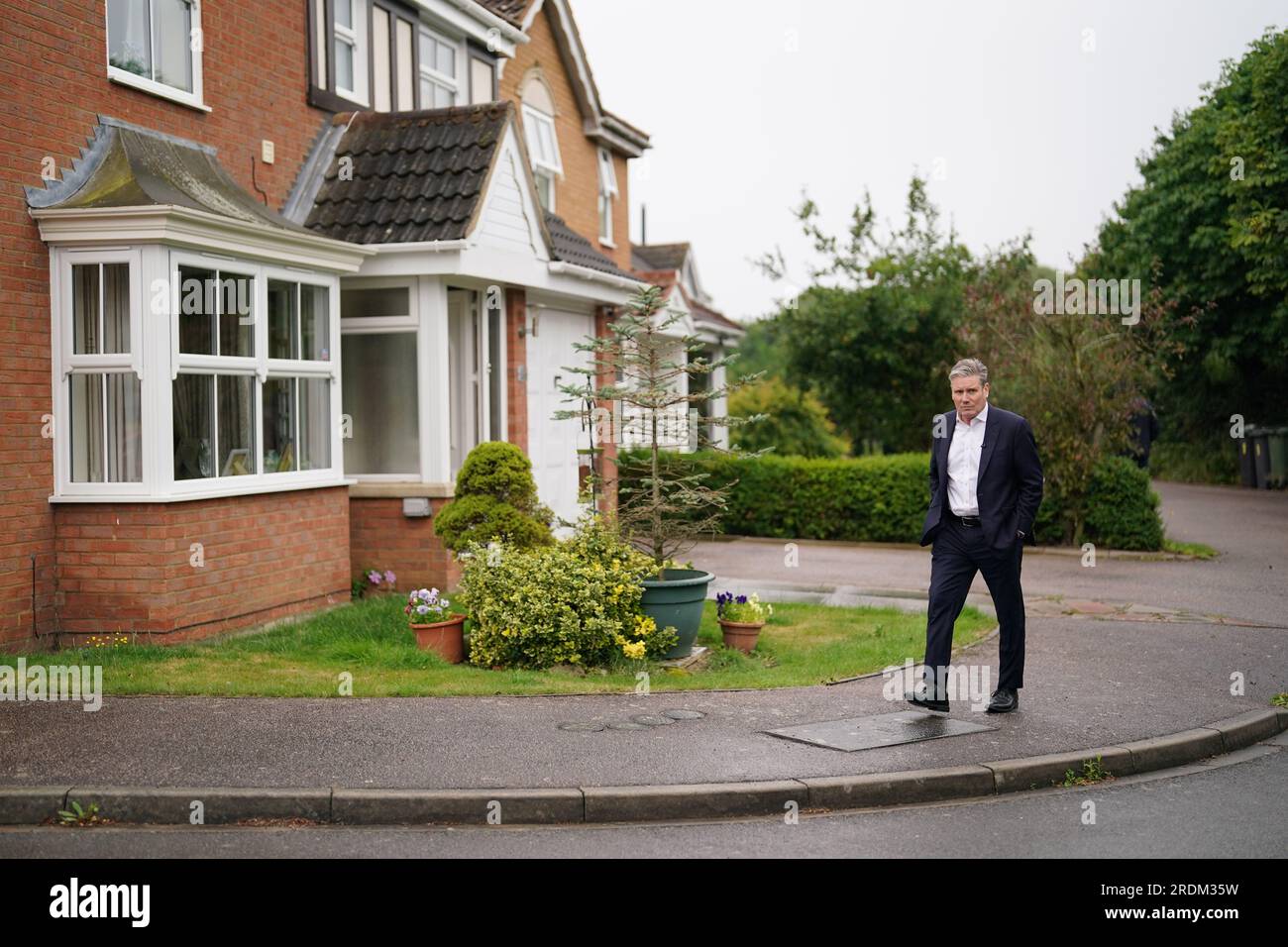 Labour leader Sir Keir Starmer leafleting during a visit to Shefford in the constituency of Mid Bedfordshire, where the sitting MP is former culture secretary Nadine Dorries, ahead of a potential by-election. Picture date: Saturday July 22, 2023. Stock Photo