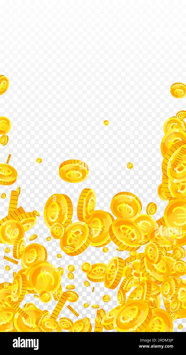 European Union Euro coins falling. Scattered gold EUR coins. Europe