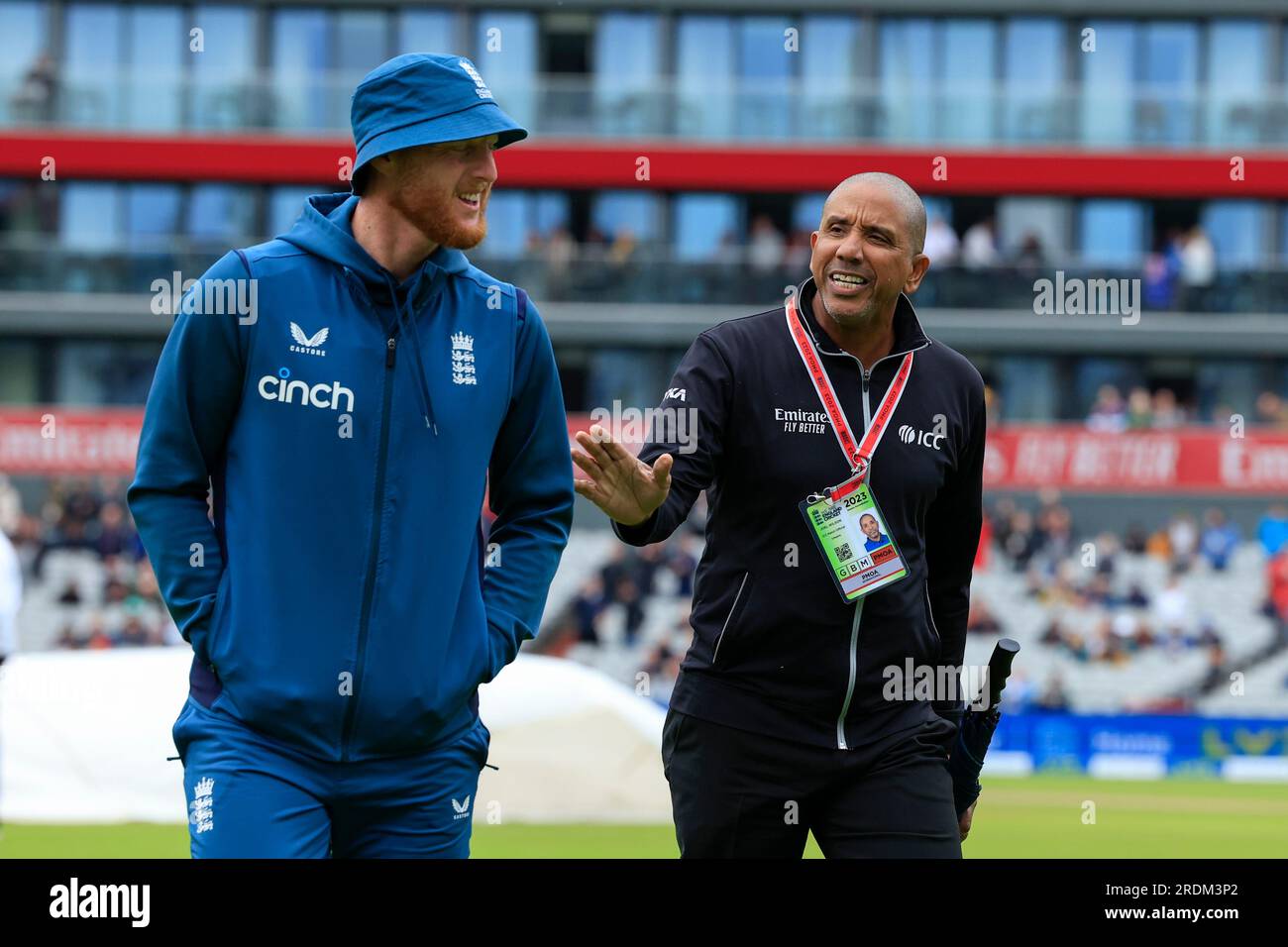 Ben Stokes of England in conversation with umpire Joel Wilson at the