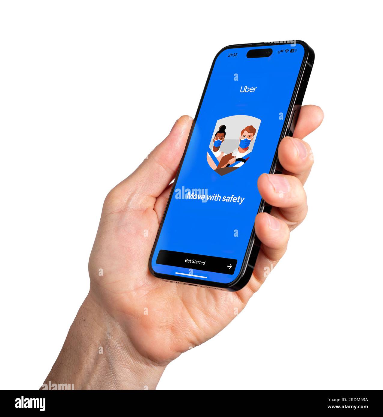 Berlin, Germany July 15 2023 Using Uber, mobile taxi app on phone