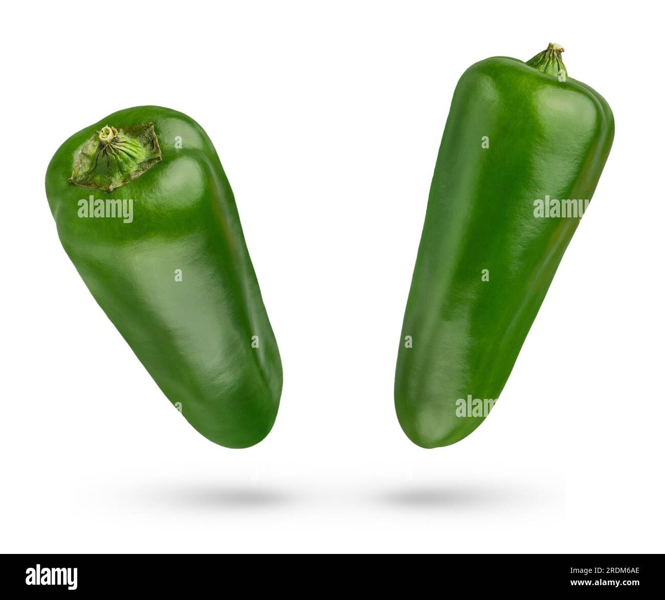 Whole jalapeno peppers on a white isolated background. Fresh green